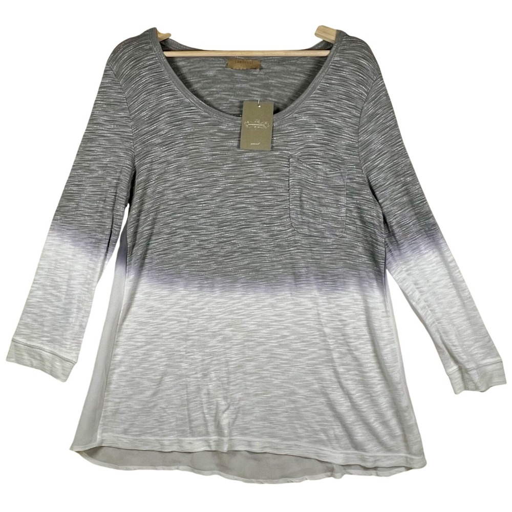 Anthropologie Top L‎ Gray White Ombre Back Cutout Long Sleeve NWT Language BOHO